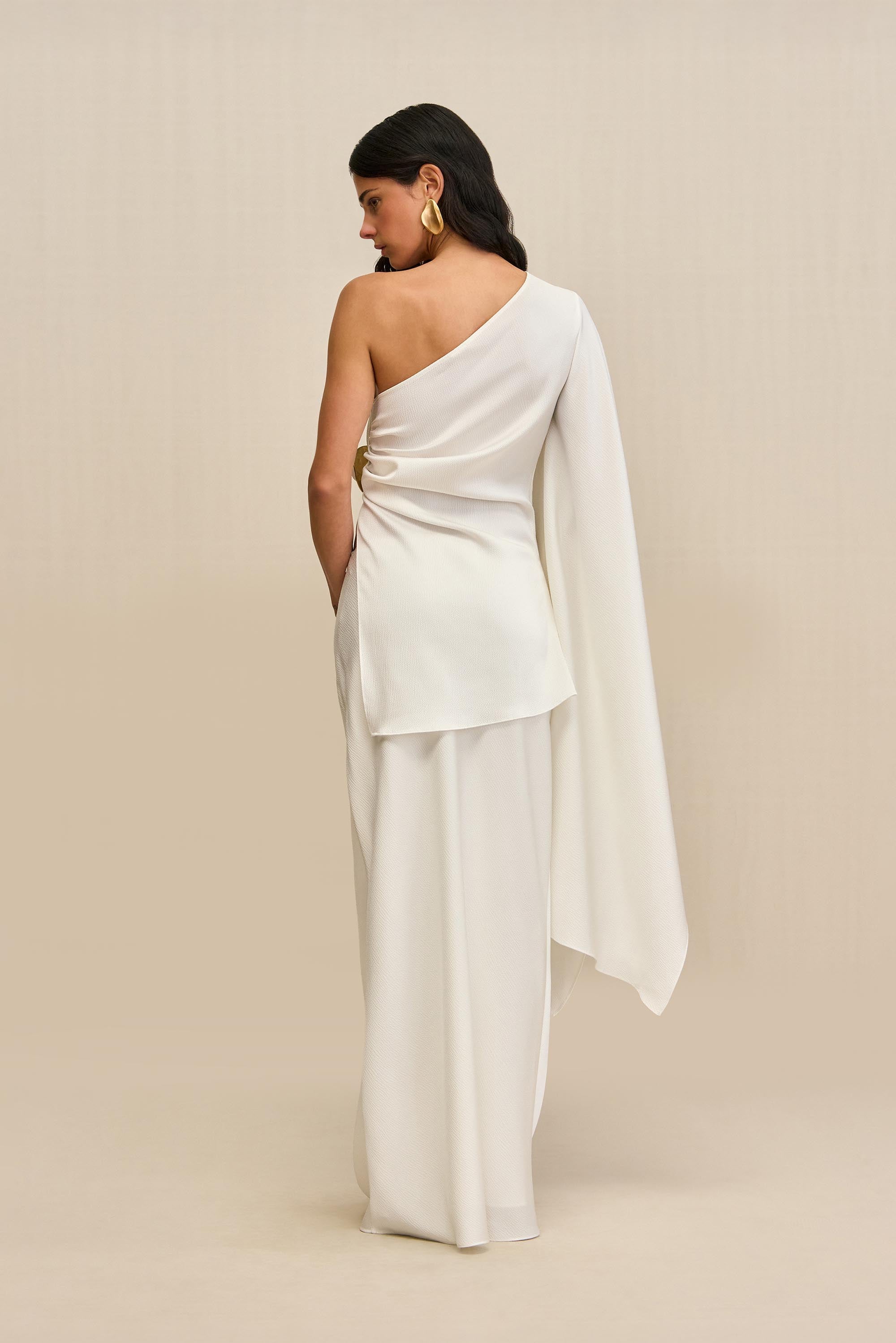 CHANTEL SKIRT - OFF WHITE HAMMERED SATIN
