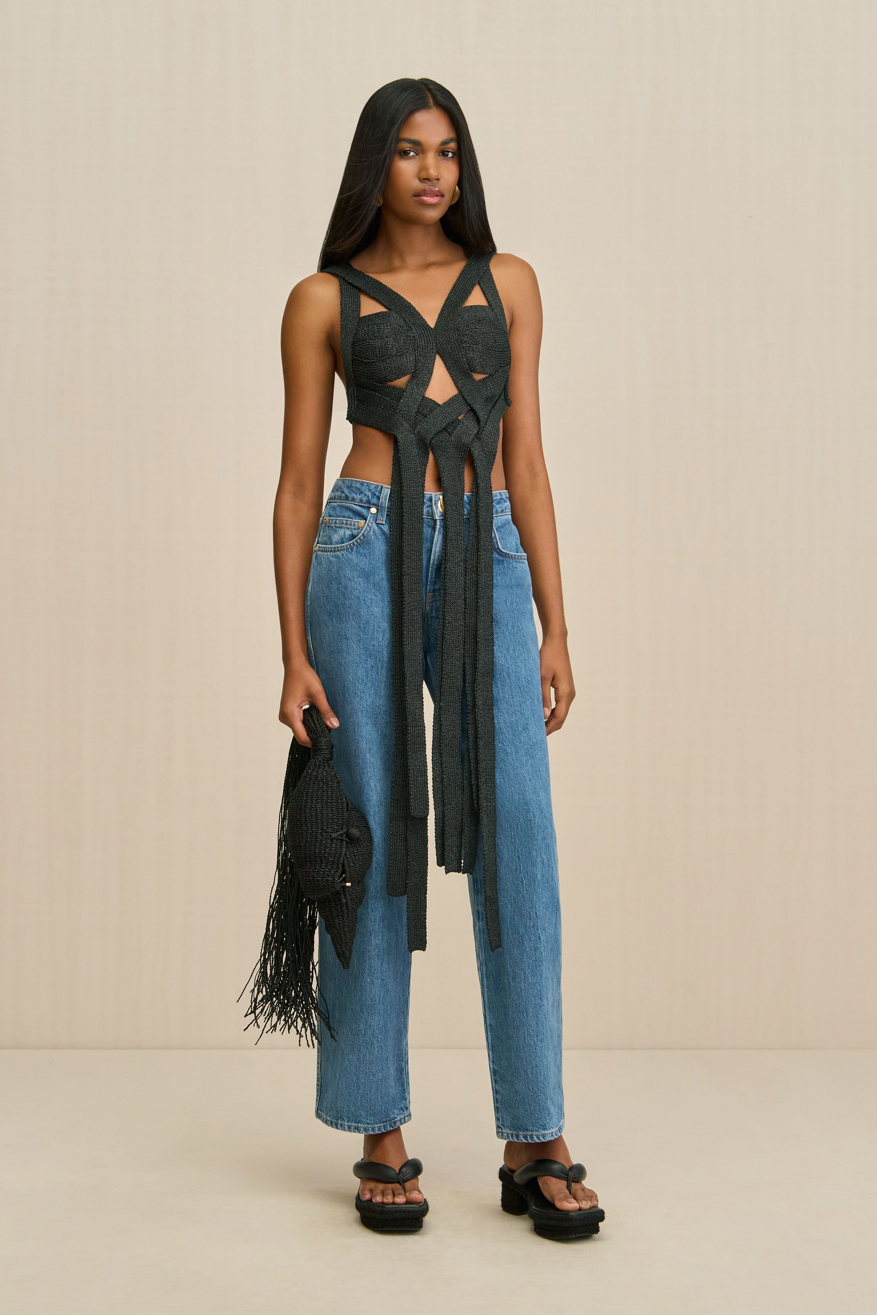 RIHANNA KNIT TOP - BLACK