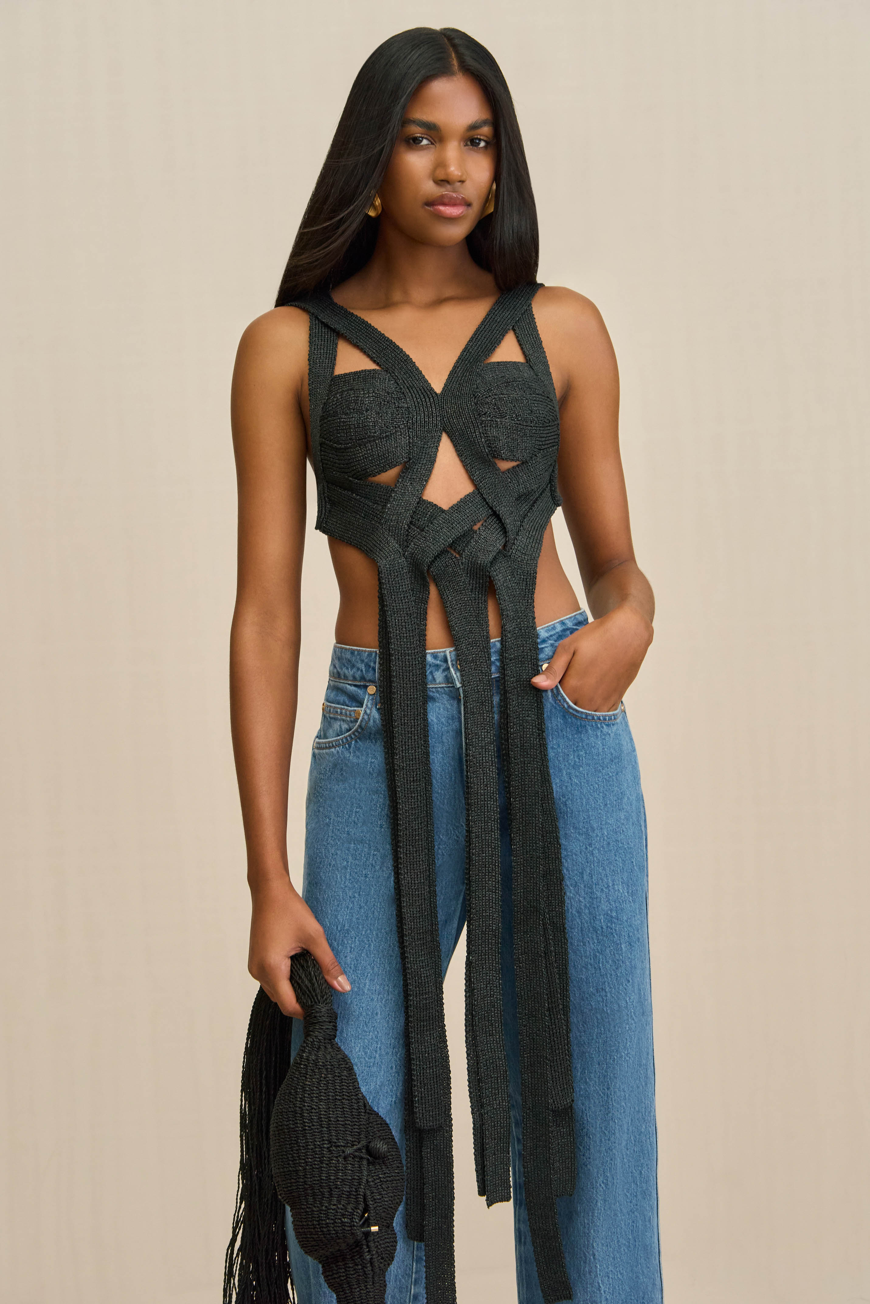 RIHANNA KNIT TOP - BLACK