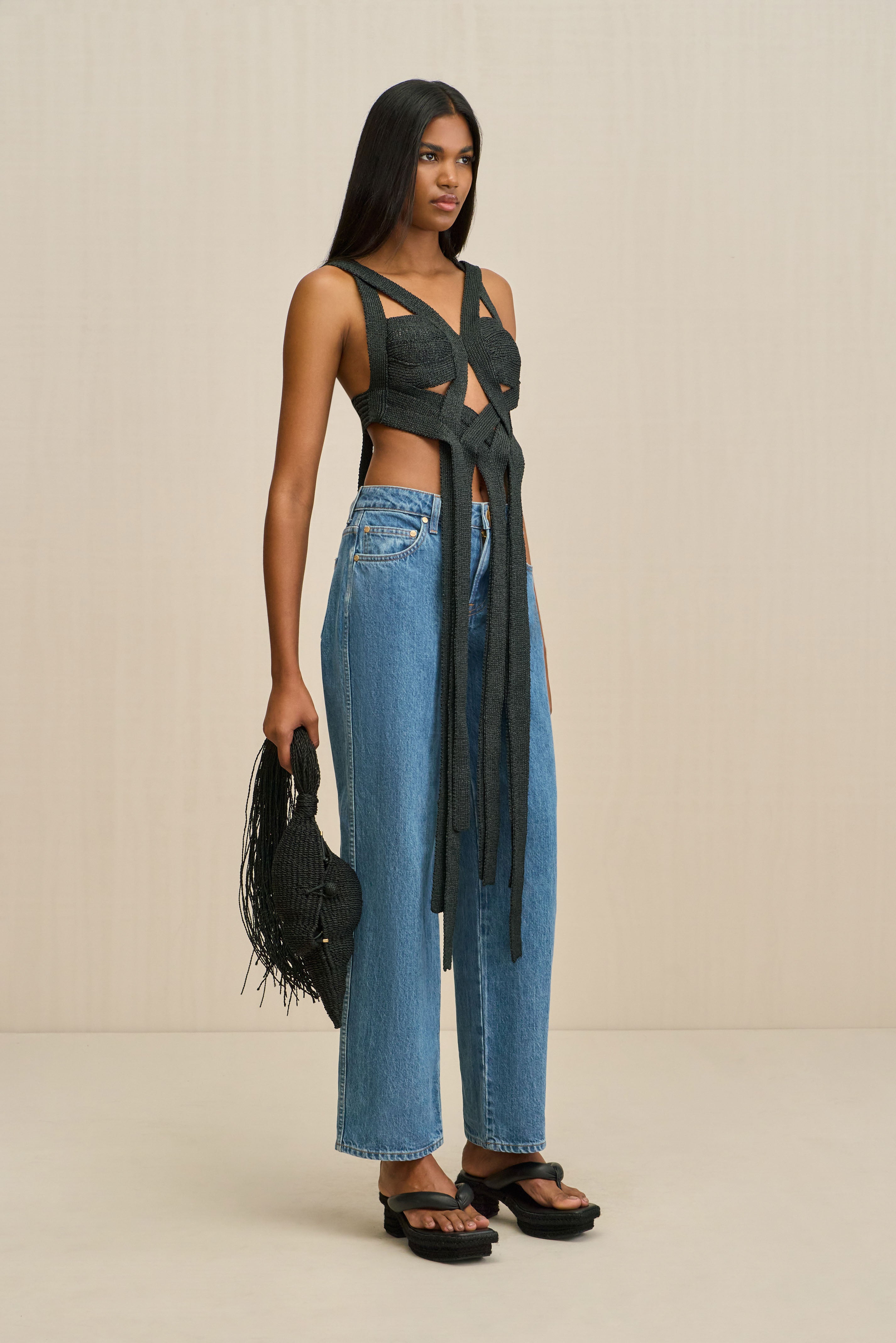 RIHANNA KNIT TOP - BLACK
