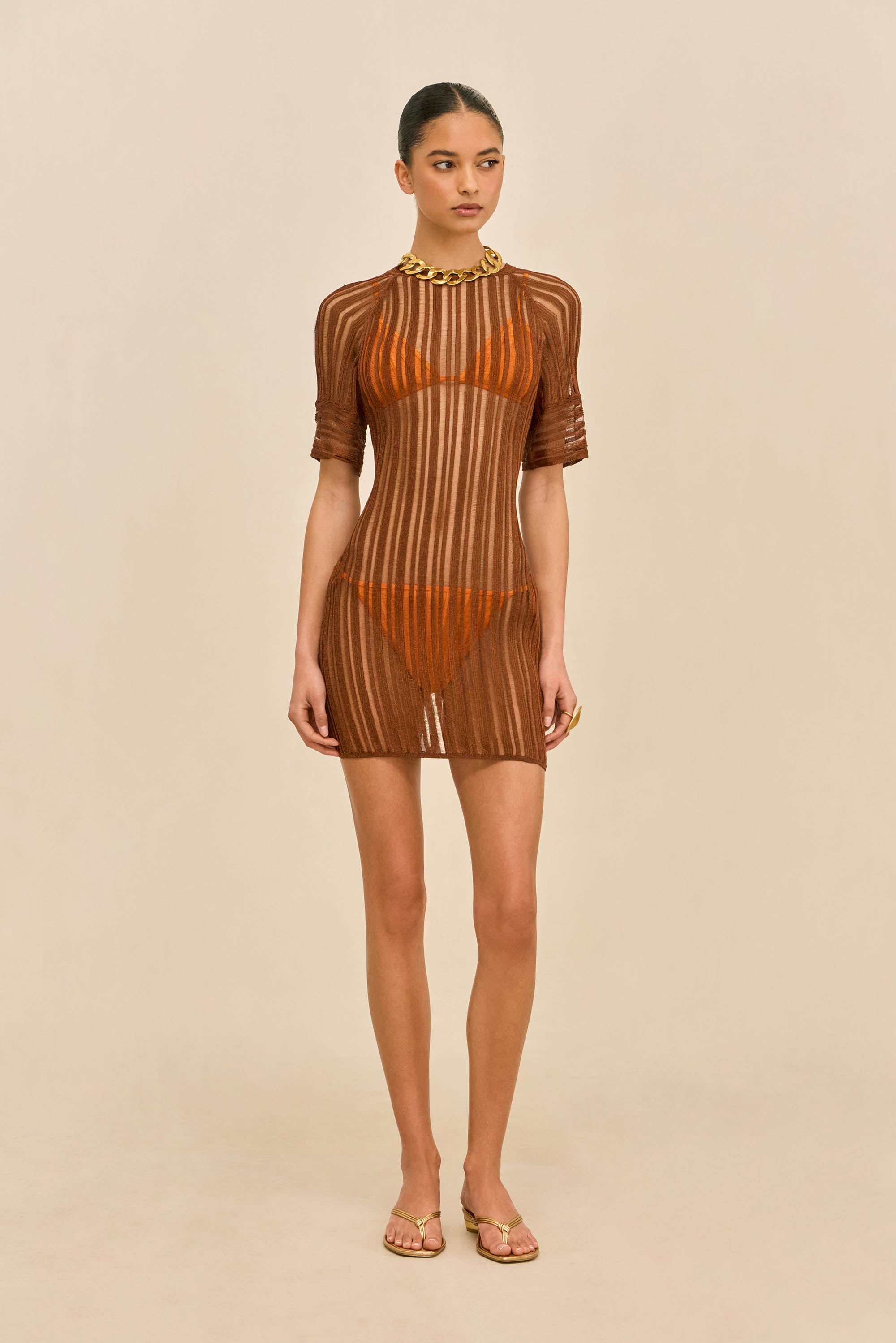 RURU KNIT COVERUP DRESS - SADDLE