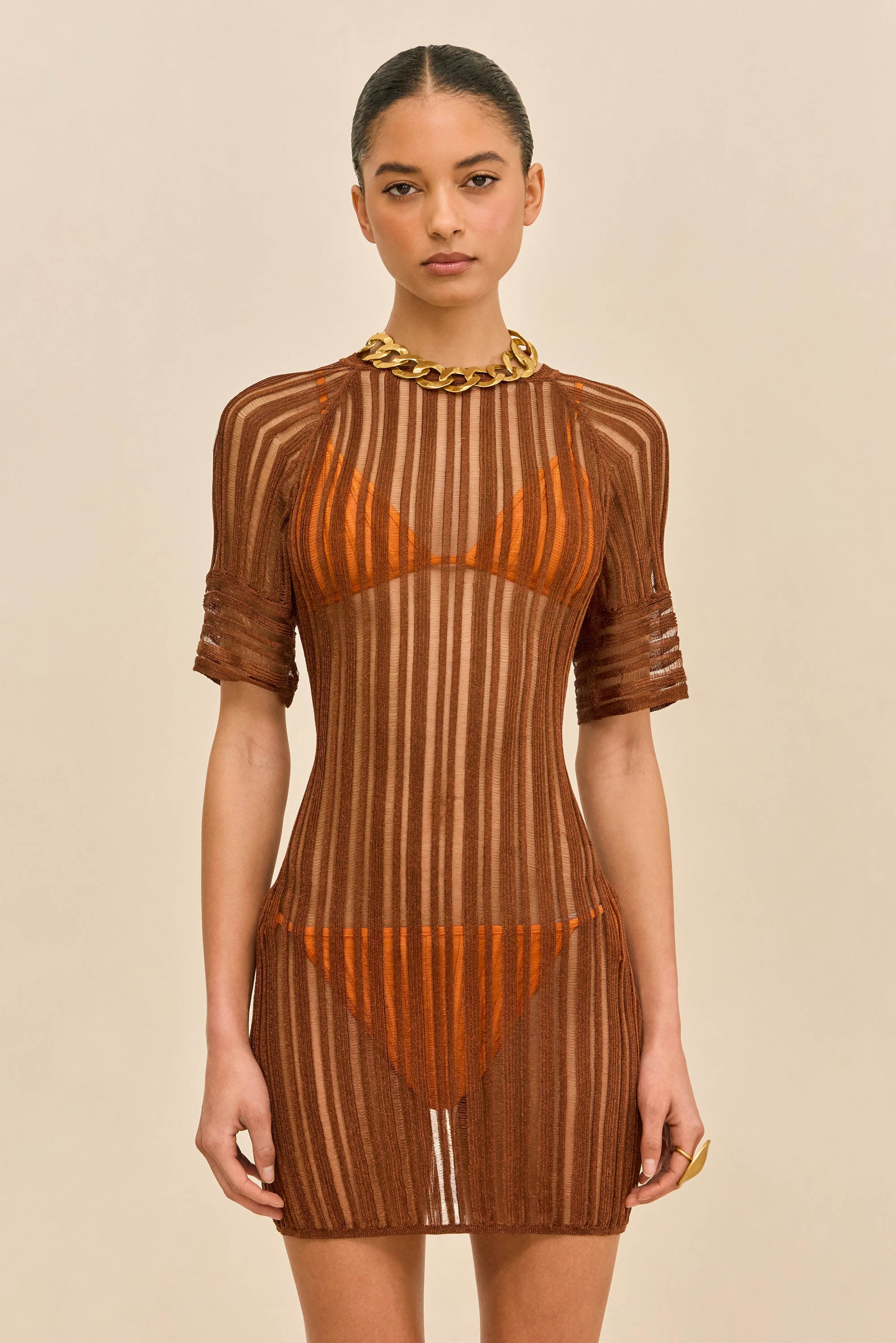 RURU KNIT COVERUP DRESS - SADDLE