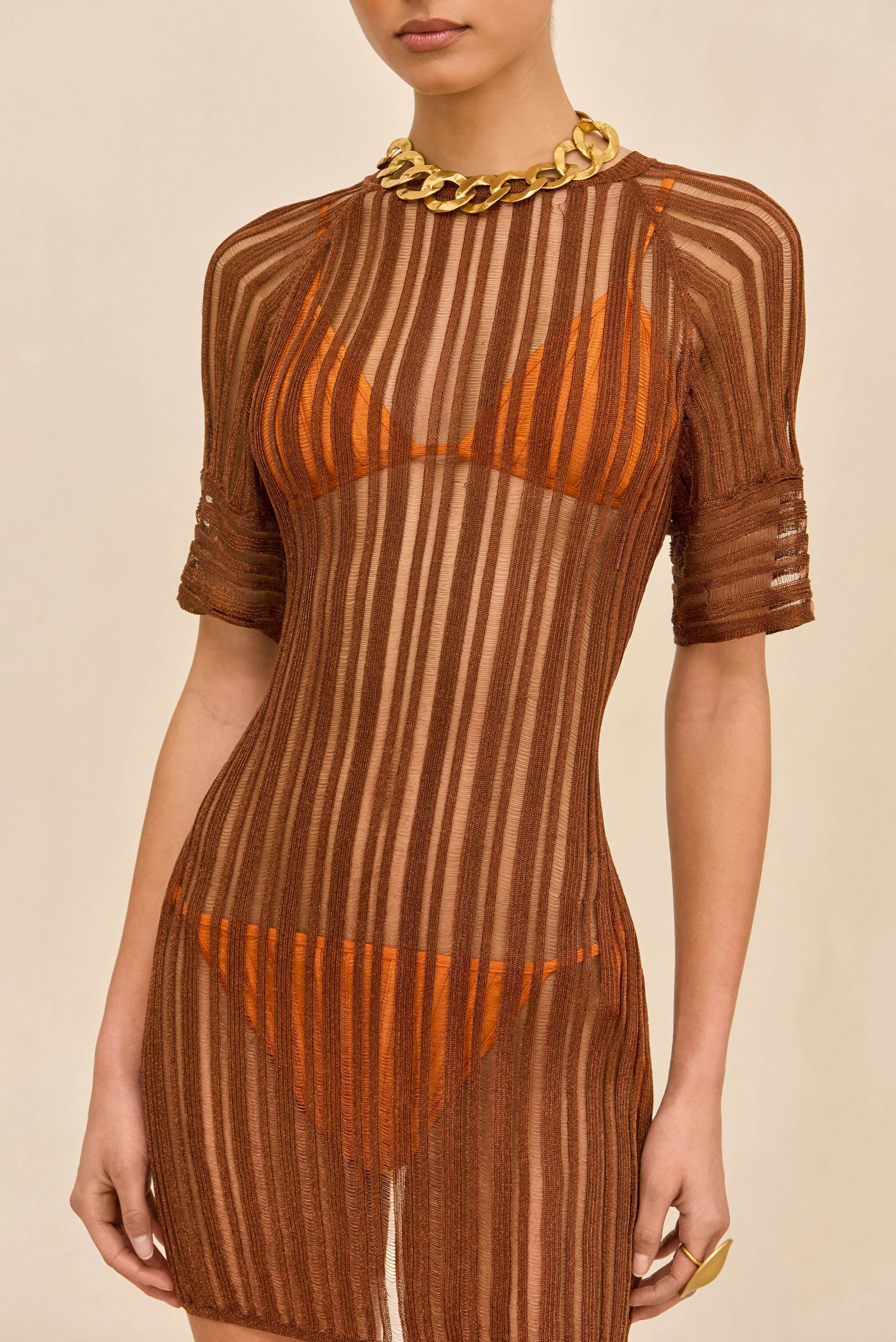 RURU KNIT COVERUP DRESS - SADDLE