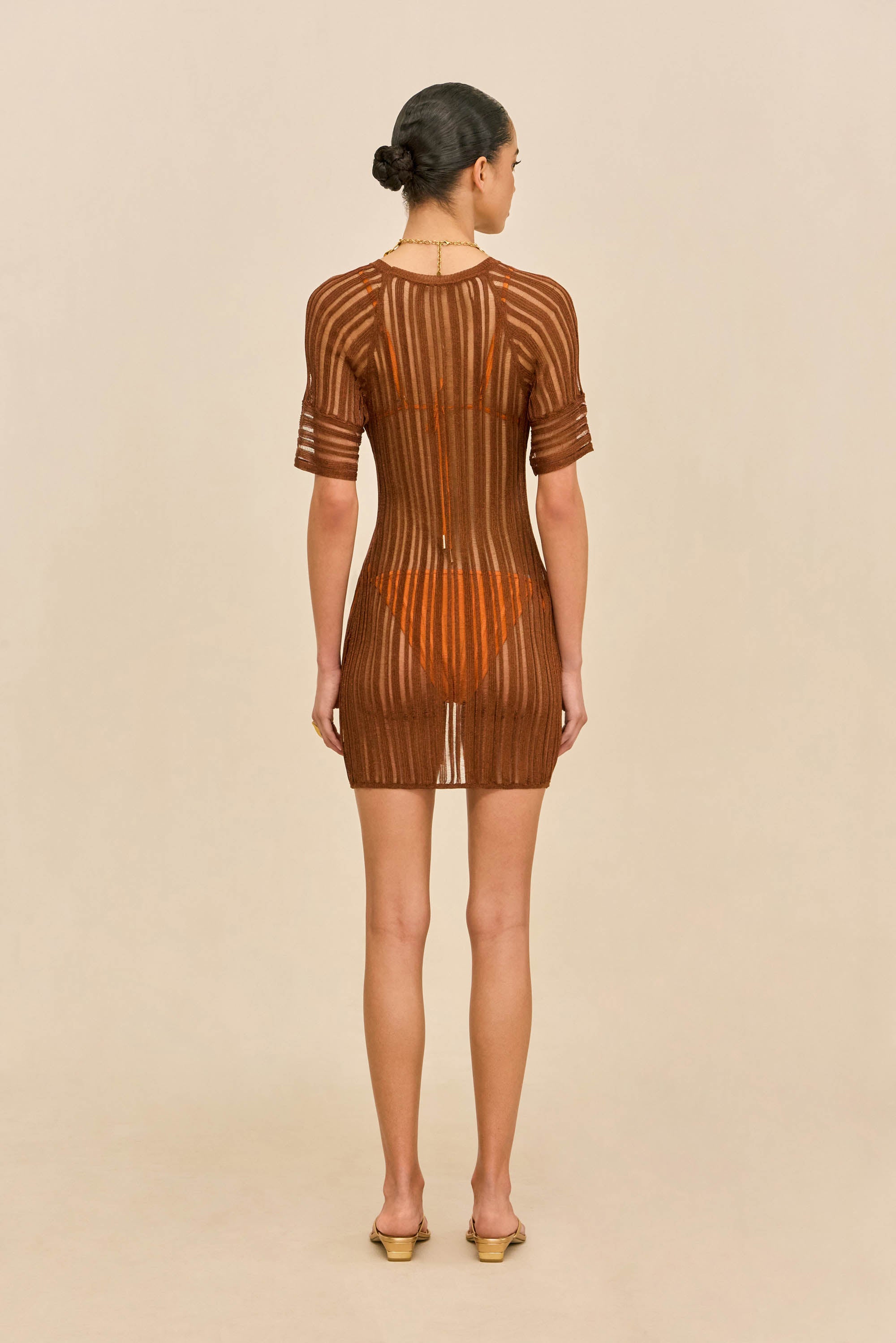 RURU KNIT COVERUP DRESS - SADDLE