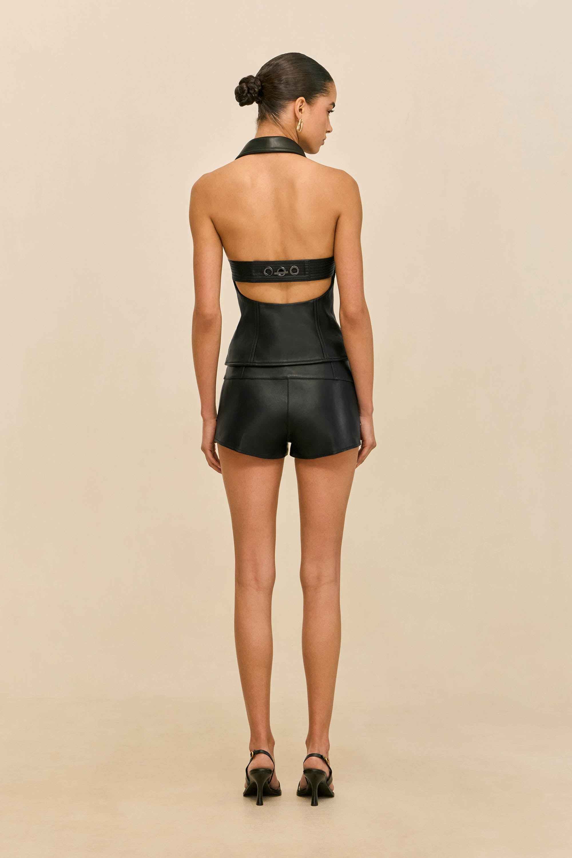 DENNY SHORT - BLACK LEATHER