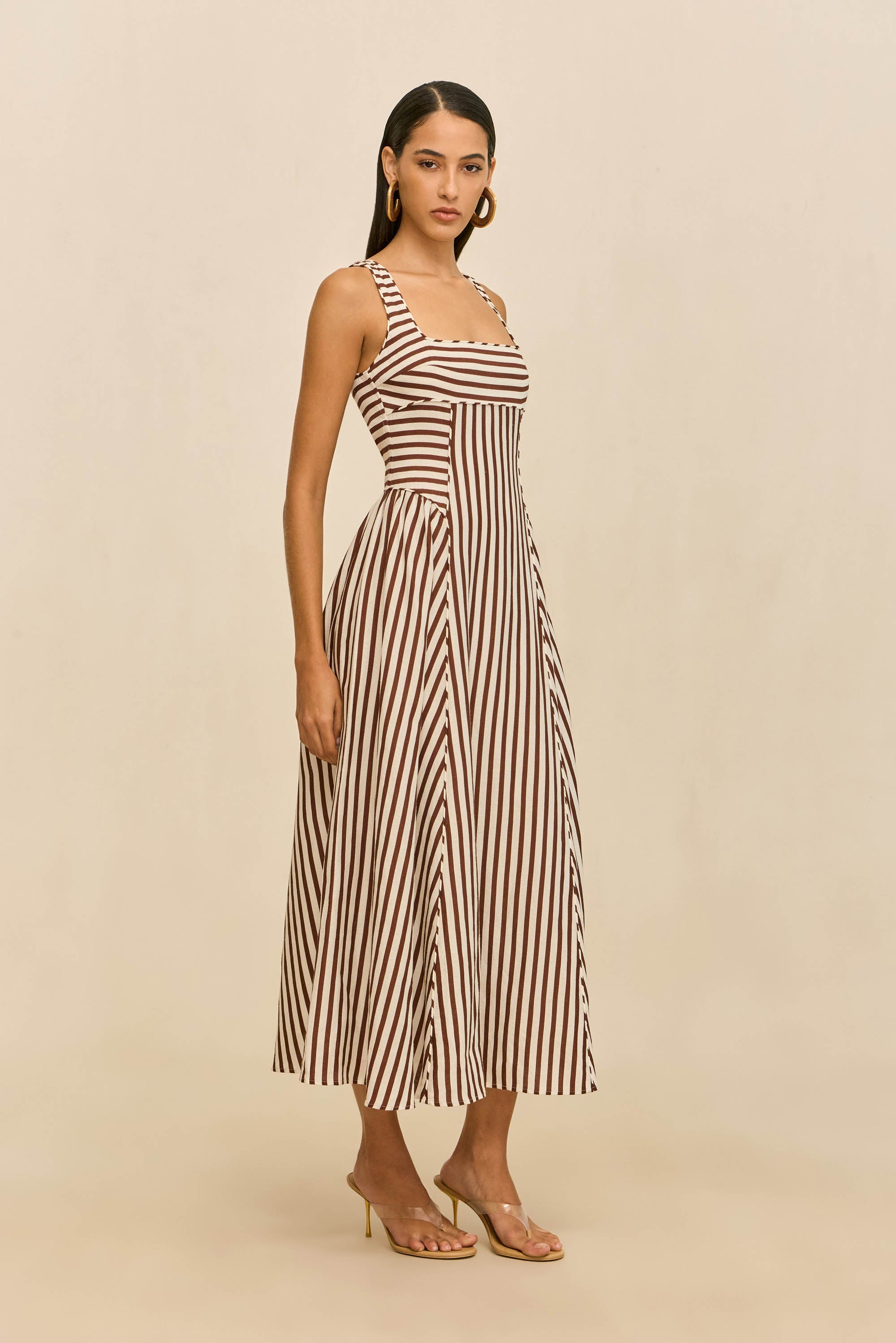 CARLA DRESS - SMALL SADDLE STRIPE