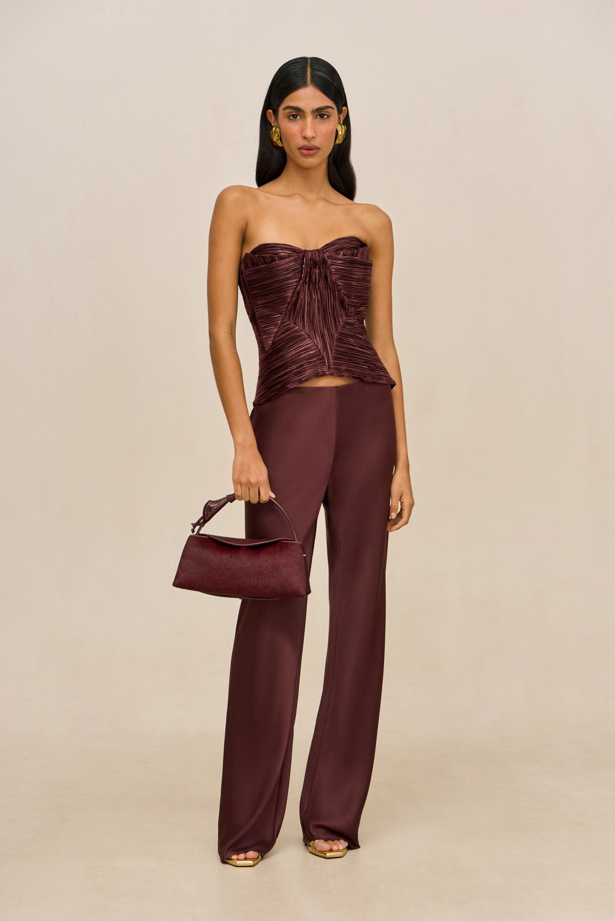 SARA SILK PANT - BORDEAUX