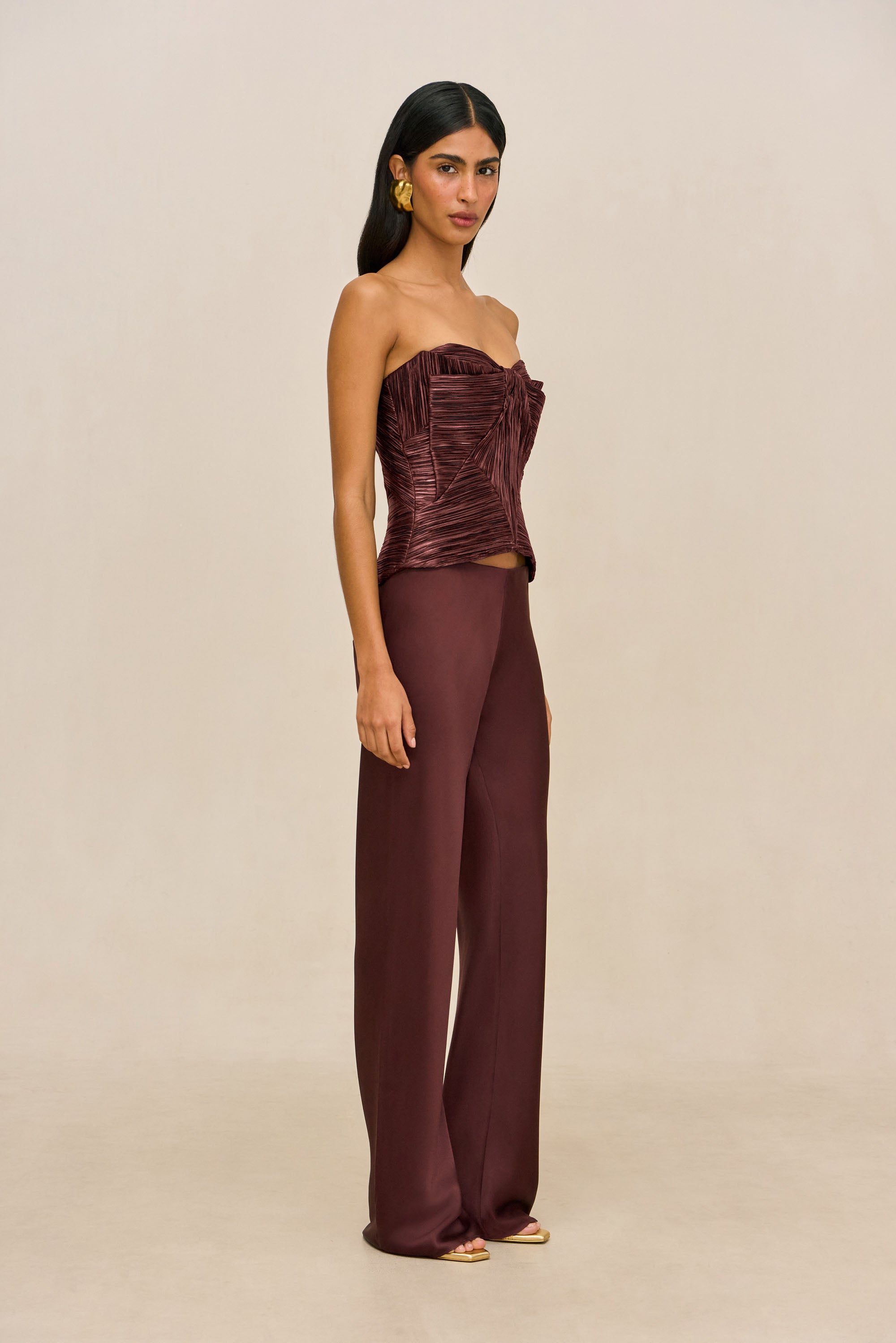 SARA SILK PANT - BORDEAUX