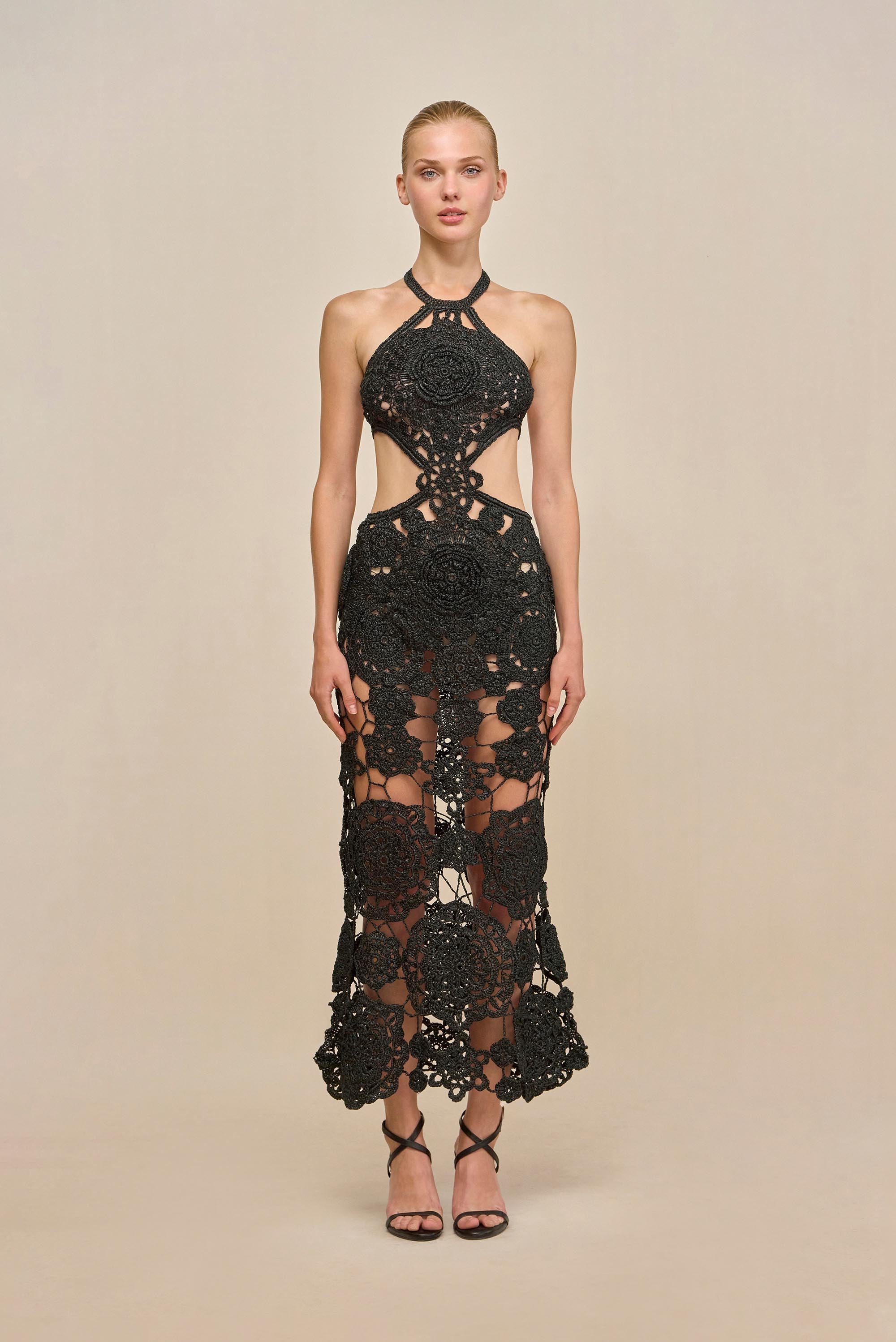 ACCALIA CROCHET GOWN - BLACK